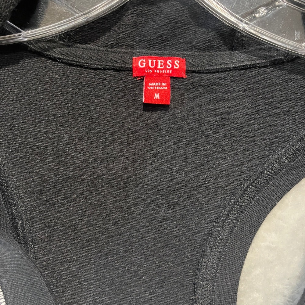 Guess Sleeveless Hoodie Womens Medium Black White Colorblock V-Neck Racerback - Picture 3 of 6